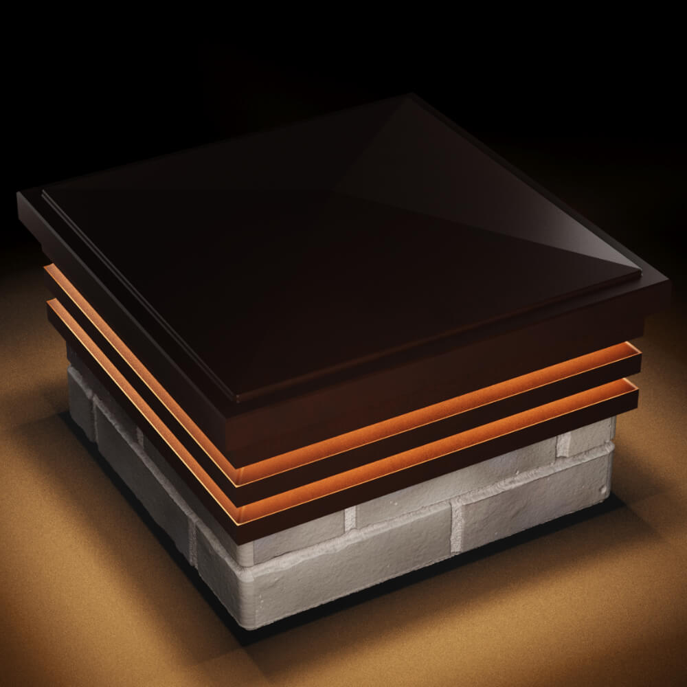 Колпак Zking Бона ХайТек Коричневый на столб 1.5х1.5 кирпича (385х385мм) с подсветкой в Сальске фото